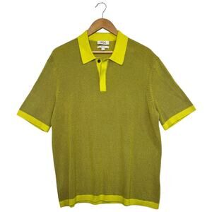 COS Polo Shirt Mens Large Yellow Waffle Knit Short Sleeve Cotton Modern Preppy